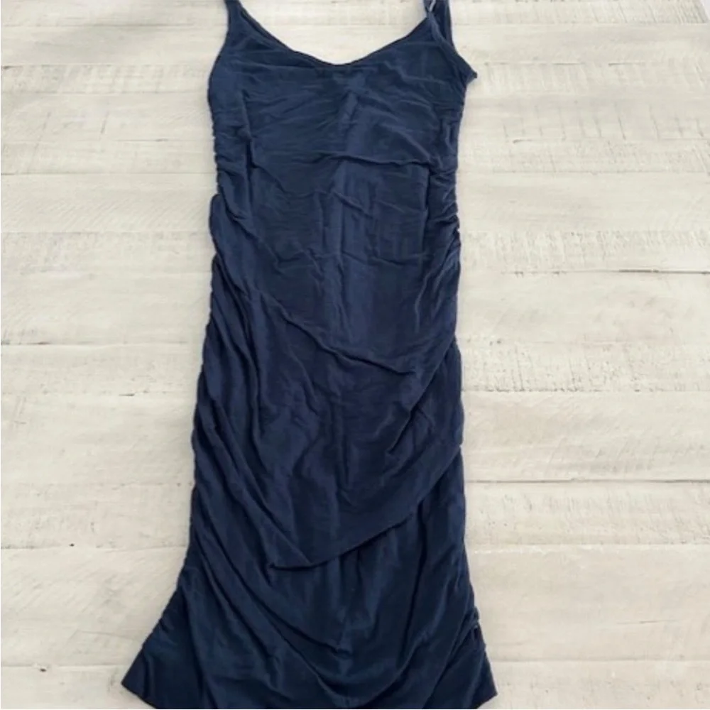 Velvet Blue Ruched Dress - Picture 4 of 5